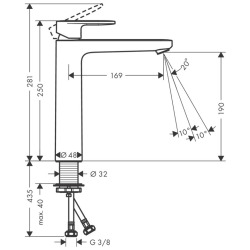 Hansgrohe Vernis Blend Mitigeur de lavabo 190 sans tirette ni vidage, Noir mat (HG-71582670)