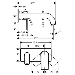  Vernis Shape Mitigeur de lavabo encastré mural, 2 sorties, bec 207 mm, Noir mat (71578670)