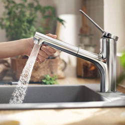 Hansgrohe Zesis M33 Mitigeur de cuisine 150 avec douchette extractible 2 jets, Chrome (74800000)