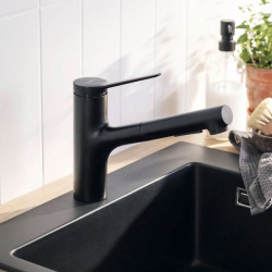 Hansgrohe Zesis M33 Mitigeur de cuisine 150 avec douchette extractible 2 jets, Noir mat (74800670)