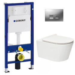 Pack WC bâti-support + Réservoir WC + Cuvette sans bride fixations invisibles + Abattant + Plaque chrome (InfinitioGeb2)