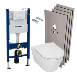 Pack WC Bâti-support + WC Swiss Aqua Technologies Infinitio sans bride, fixations invisibles + Plaque blanche (InfinitioGeb3)