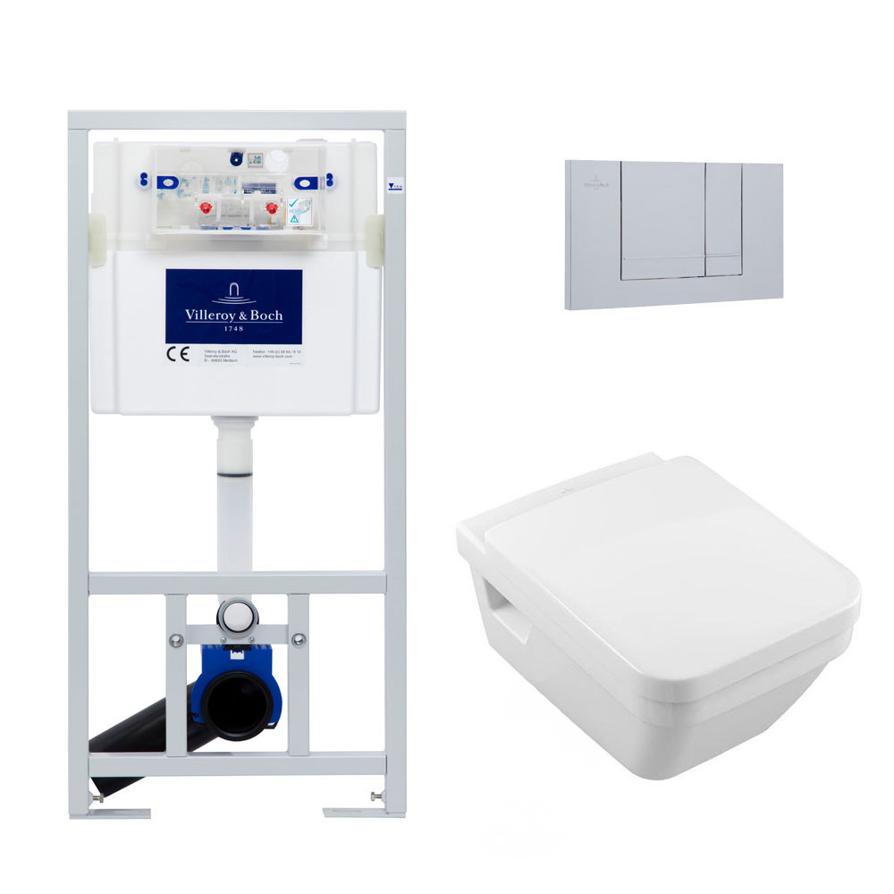 Villeroy & Boch Pack WC Bâti-support avec Cuvette Villeroy & Boch  Architectura rimless + Abattant softclose + Plaque chrome - Livea Sanitaire