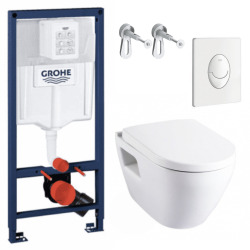 Pack WC bâti-support avec Cuvette Serel Solido Compact avec bride + Abattant softclose + Plaque blanc (RapidSL-SM10-3)