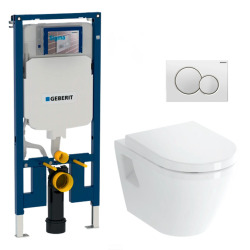 Pack WC Bâti-support UP720 extra-plat + WC sans bride Integra + Abattant frein de chute + Plaque blanche (SLIM-IntegraRimless-B)
