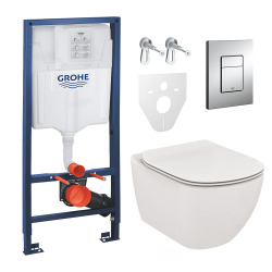 Pack WC Rapid SL GROHE + Cuvette Ideal Standard Tesi Aquablade + Plaque de commande Grohe Skate Chrome