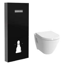 Pack WC Bâti support en verre + WC suspendu Vitra S50 + Abattant frein de chute + Plaque intégrée (VitrusS50-1)