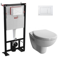 Pack WC Bâti-support autoportant + WC suspendu Vitra Normus + Abattant softclose + Plaque Blanche (AlcaNormus-M270)
