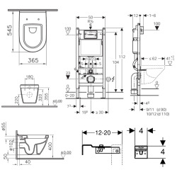 Pack WC Bâti Duofix + Cuvette suspendue Vitra S50 avec bride + Abattant soft close + Plaque blanche (S50Geb3)