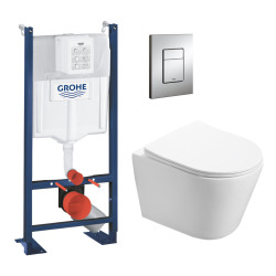 Pack WC Bâti autoportant Geberit + WC Swiss Aqua Technologies sans bride + Plaque chrome (ProjectInfinitio-1/BP)