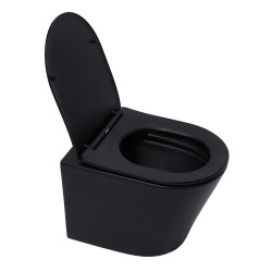 Pack WC sans bride Infinitio Noir mat + Abattant softclose + Bâti support Geberit UP100 + Plaque Noir brillante
