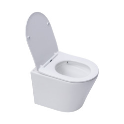 Pack WC sans bride Infinitio, fixations invisibles + Abattant softclose slim + Bâti support Geberit UP100 + Plaque blanche