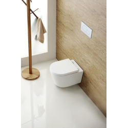 Pack WC suspendu complet Geberit Duofix, WC SAT Brevis sans bride, abattant SoftClose, plaque blanche