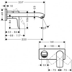 Metris - Mitigeur lavabo encastré mural, Bec long 225mm (31086000)