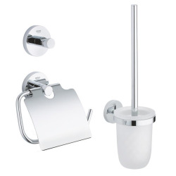 Grohe Essentials Set d’accessoires 3 en 1 : Patère murale + Brosse WC et support + Support papier-toilette, chrome (40407001)