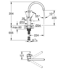 Eurosmart Cosmopolitan Mitigeur monocommande évier, Zero SuperSteel (32843DC2)