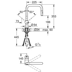  Minta Mitigeur monocommande d'évier avec douchette extractible 2 jets, Supersteel (32322DC2)