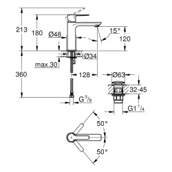 Lineare, mitigeur monocommande lavabo taille S, Hard Graphite brossé (23106AL1)