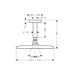  Raindance New - Douche de tête E 240 AIR EcoSmart 1jet alimenté à partir du plafond 100 mm chromé (27383000)