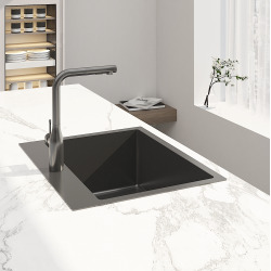 Swiss Aqua Technologies Aurum Évier de cuisine encastrable inox 304, 1 bac, 55x45x21 cm, Gun Metal brossé PVD  Swiss Aqua Technologies Aurum Évier de cuisine encastrable inox 304, 1 bac, 55x45x21 cm, Gun Metal brossé PVD