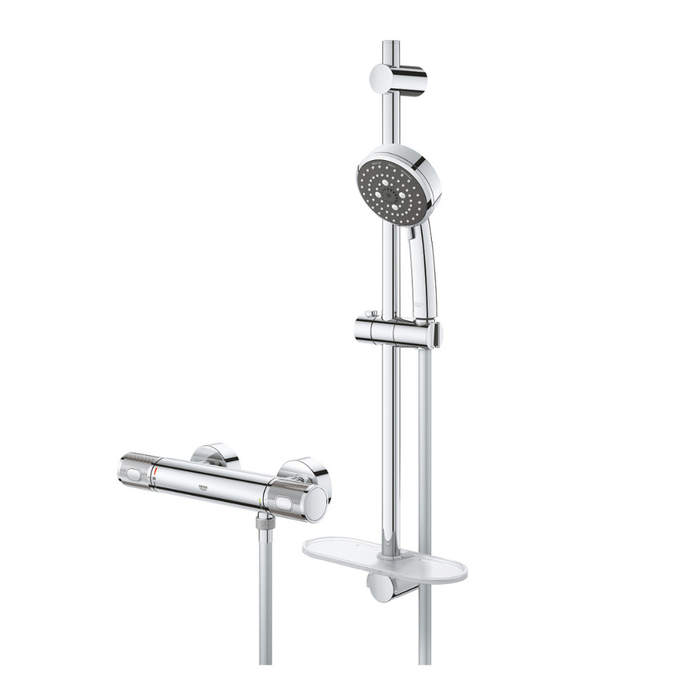 Barre de douche Grohe modèle new tempest avec douchette anticalcaire 3 jets  et porte-savon