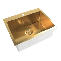 Swiss Aqua Technologies Aurum évier à encastrer en acier inoxydable 304, 55x45x21 cm, Or brossé PVD
