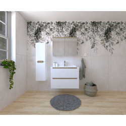 Naturel Ensemble de salle de bain avec lavabo comprenant robinet de lavabo, bec et siphon Naturel Stilla blanc brillant (KSETSTILLA004)
