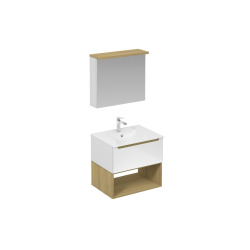 Naturel Ensemble de salle de bain avec lavabo comprenant robinet de lavabo, bec et siphon Naturel Stilla blanc brillant (KSETSTILLA007)