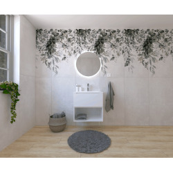 Naturel Ensemble de salle de bain avec lavabo comprenant robinet de lavabo, bec et siphon Naturel Stilla blanc brillant (KSETSTILLA009)