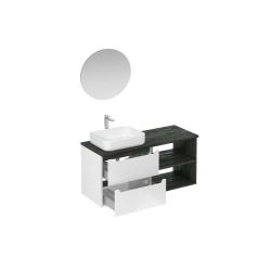 Ensemble de salle de bain avec lavabo comprenant mitigeur de lavabo, bec et siphon Naturel Stilla blanc brillant (KSETSTILLA015)