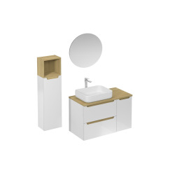 Naturel Ensemble de salle de bain avec lavabo comprenant mitigeur de lavabo, bec et siphon Naturel Stilla blanc brillant (KSETSTILLA017)