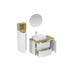 Ensemble de salle de bain avec lavabo comprenant mitigeur de lavabo, bec et siphon Naturel Stilla blanc brillant (KSETSTILLA017)