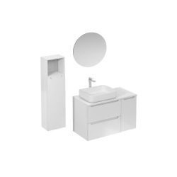 Naturel Ensemble de salle de bain avec lavabo comprenant robinet de lavabo, bec et siphon Naturel Stilla blanc brillant (KSETSTILLA019)