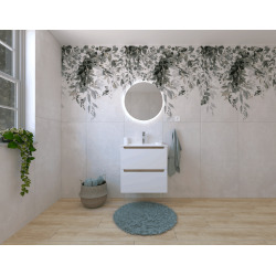 Naturel Ensemble de salle de bain avec lavabo comprenant mitigeur de lavabo, bec et siphon Naturel Stilla blanc brillant (KSETSTILLA025)