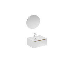 Naturel Ensemble de salle de bain avec lavabo comprenant robinet de lavabo, bec et siphon Naturel Stilla blanc brillant (KSETSTILLA026)