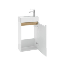 Meuble lave-mains suspendu gain de place 39 x 60 x 22 cm avec lavabo en céramique – blanc – Naturel Stilla