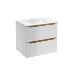 Meuble de salle de bain suspendu 60x60x45 cm - blanc laqué - 2 tiroirs - vasque céramique Modena - Naturel Stilla