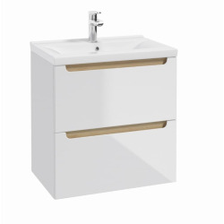 Meuble de salle de bain suspendu 60x60x45 cm - blanc laqué - 2 tiroirs - vasque céramique Verso - Naturel Stilla