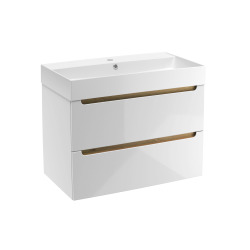 Meuble de salle de bain suspendu 80x60x45 cm - blanc laqué - 2 tiroirs - vasque céramique SAT Infinitio - Naturel Stilla