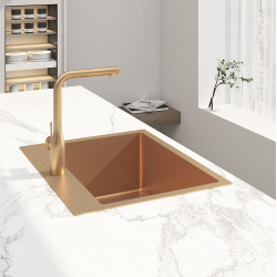 Aurum évier à encastrer en acier inoxydable 304, 55x45x21 cm, avec trop plein, Or PVD (SATSINK5545BG)
