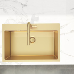 Aurum évier à encastrer en acier inoxydable 304, 55x45x21 cm, avec trop plein, Or PVD (SATSINK5545BG)