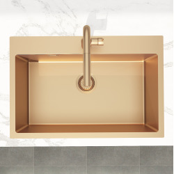 Aurum évier à encastrer en acier inoxydable 304, 68x45x21 cm, avec trop plein, Or rose PVD (SATSINK6845BRG)