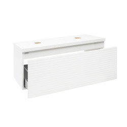  Meuble sous lavabo strié pour salle de bain Naturel Savona 118x43x44,8 cm blanc brillant (SAVONA120BID)