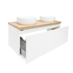  Meuble vasque strié Savona 118x43x44,8 cm blanc brillant, planche de chêne halifax (SAVONA120BIDDH)