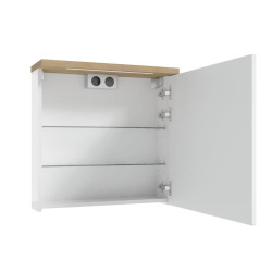  Armoire murale avec miroir intégré Stilla + LED 60x60x20 cm, prise pour sèche-cheveux ou rasoir électrique, blanc (STILLAE06017)