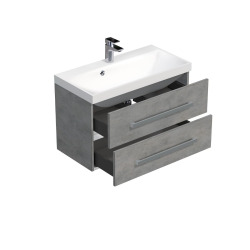 Cube Way 80x53x40 cm meuble de salle de bain suspendu imitation béton avec lavabo en marbre coulé, gris (CUBE280ZBE)