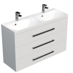 Meuble de salle de bain avec double vasque Naturel Cube Way 120x76,5x40 cm blanc brillant (CUBE21203BL)