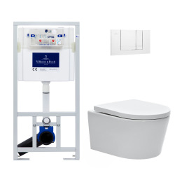 Villeroy & Boch Pack WC Bâti-support + WC Swiss Aqua Technologies sans bride et fixations invisibles + Plaque blanche (ViConnectSATrimless-2-DE)