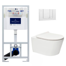 Pack WC Bâti-support + WC Swiss Aqua Technologies sans bride et fixations invisibles + Plaque blanche (ViConnectSATrimless-2)