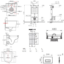 Pack WC Bâti-support V-Fix Core + WC SAT sans bride et fixations invisibles + Plaque, Blanc brillant (V-FixSATrimless-1)